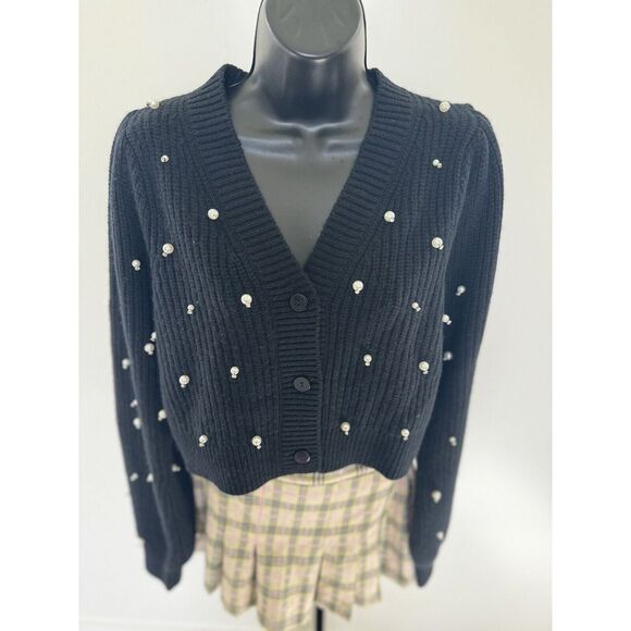 NWT LoveShackFancy Womens Frances Black Knitted Cropped cardigan Size Large $495 - Picture 4 of 11